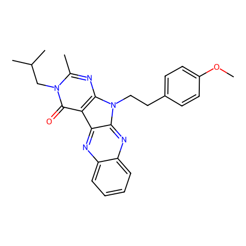 3-isobutyl-11-(4-methoxyphenethyl)-2-methyl-3H-pyrimido[5',4':4,5]pyrrolo[2,3-b]quinoxalin-4(11H)-one structure