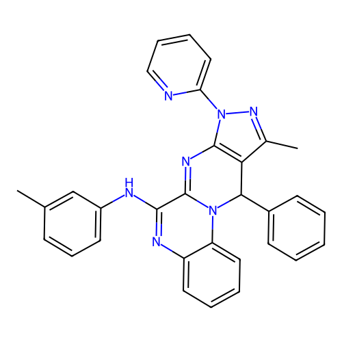 10-methyl-11-phenyl-8-(pyridin-2-yl)-N-(m-tolyl)-8,11-dihydropyrazolo[3',4':4,5]pyrimido[1,2-a]quinoxalin-6-amine structure
