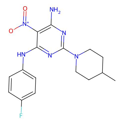 [6-Amino-2-(4-methylpiperidyl)-5-nitropyrimidin-4-yl](4-fluorophenyl)amine structure