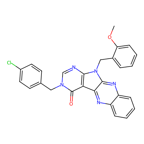 3-(4-chlorobenzyl)-11-(2-methoxybenzyl)-3,11-dihydro-4H-pyrimido[5',4':4,5]pyrrolo[2,3-b]quinoxalin-4-one structure