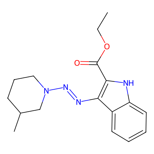 ethyl 3-[(E)-(3-methylpiperidin-1-yl)diazenyl]-1H-indole-2-carboxylate structure