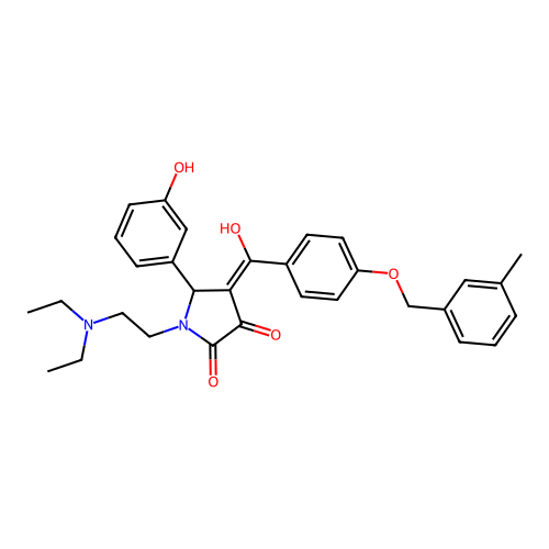 (4E)-1-(2-diethylaminoethyl)-4-[hydroxy-[4-[(3-methylphenyl)methoxy]phenyl]methylidene]-5-(3-hydroxyphenyl)pyrrolidine-2,3-dione structure