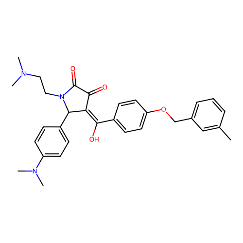 (4E)-1-(2-dimethylaminoethyl)-5-(4-dimethylaminophenyl)-4-[hydroxy-[4-[(3-methylphenyl)methoxy]phenyl]methylidene]pyrrolidine-2,3-dione structure