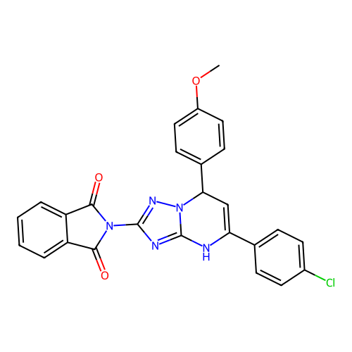 2-(5-(4-chlorophenyl)-7-(4-methoxyphenyl)-4,7-dihydro-[1,2,4]triazolo[1,5-a]pyrimidin-2-yl)isoindoline-1,3-dione structure