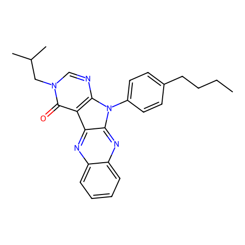 11-(4-butylphenyl)-3-isobutyl-3H-pyrimido[5',4':4,5]pyrrolo[2,3-b]quinoxalin-4(11H)-one structure