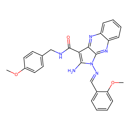 (E)-2-amino-N-(4-methoxybenzyl)-1-((2-methoxybenzylidene)amino)-1H-pyrrolo[2,3-b]quinoxaline-3-carboxamide structure