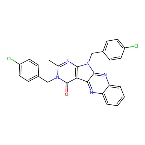 3,11-bis(4-chlorobenzyl)-2-methyl-3H-pyrimido[5',4':4,5]pyrrolo[2,3-b]quinoxalin-4(11H)-one structure