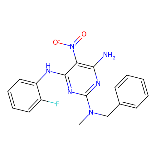 {4-Amino-6-[(2-fluorophenyl)amino]-5-nitropyrimidin-2-yl}methylbenzylamine structure