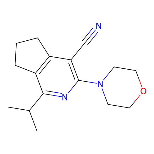 3-(morpholin-4-yl)-1-(propan-2-yl)-6,7-dihydro-5H-cyclopenta[c]pyridine-4-carbonitrile structure