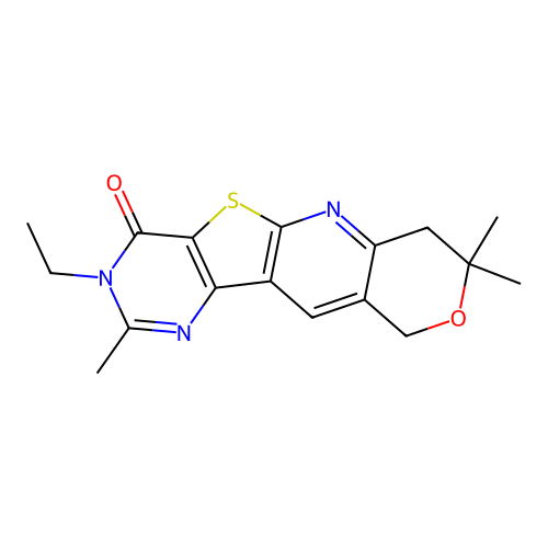3-ethyl-2,8,8-trimethyl-7,10-dihydro-8H-pyrano[3'',4'':5',6']pyrido[3',2':4,5]thieno[3,2-d]pyrimidin-4(3H)-one structure