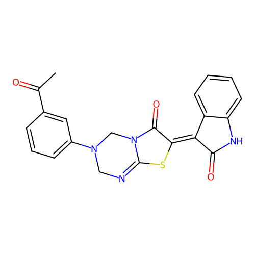 (7Z)-3-(3-acetylphenyl)-7-(2-oxo-1,2-dihydro-3H-indol-3-ylidene)-3,4-dihydro-2H-[1,3]thiazolo[3,2-a][1,3,5]triazin-6(7H)-one structure