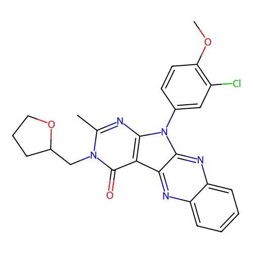 11-(3-chloro-4-methoxyphenyl)-2-methyl-3-((tetrahydrofuran-2-yl)methyl)-3H-pyrimido[5',4':4,5]pyrrolo[2,3-b]quinoxalin-4(11H)-one structure