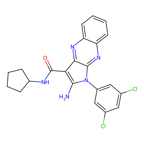 2-amino-N-cyclopentyl-1-(3,5-dichlorophenyl)-1H-pyrrolo[2,3-b]quinoxaline-3-carboxamide structure