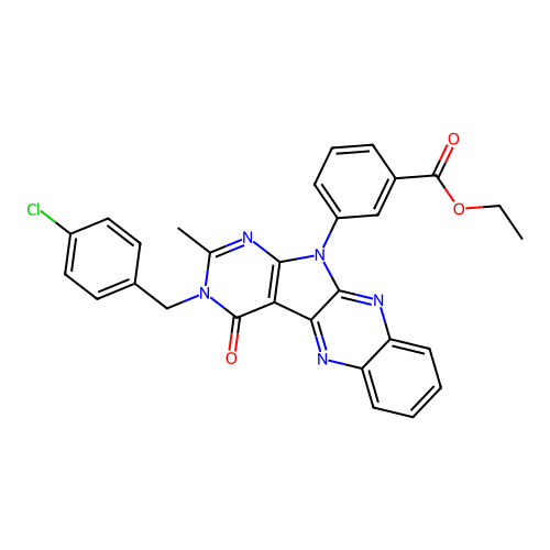 ethyl 3-(3-(4-chlorobenzyl)-2-methyl-4-oxo-3H-pyrimido[5',4':4,5]pyrrolo[2,3-b]quinoxalin-11(4H)-yl)benzoate structure