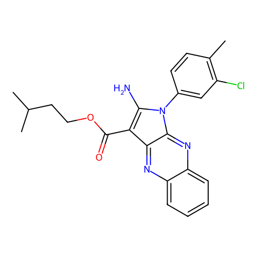 3-methylbutyl 2-amino-1-(3-chloro-4-methylphenyl)pyrrolo[3,2-b]quinoxaline-3-carboxylate structure