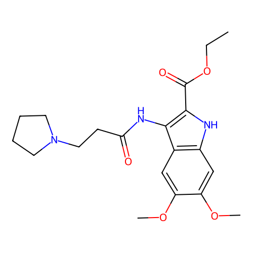 Ethyl 5,6-dimethoxy-3-(3-pyrrolidin-1-ylpropanoylamino)-1H-indole-2-carboxylate structure