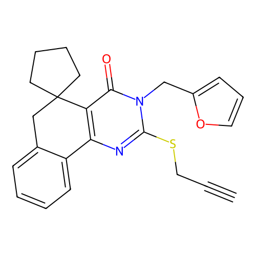 3-(furan-2-ylmethyl)-2-(prop-2-yn-1-ylthio)-3H-spiro[benzo[h]quinazoline-5,1'-cyclopentan]-4(6H)-one structure