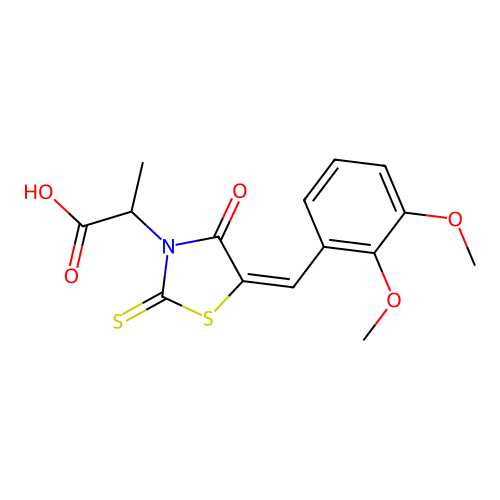 2-[(5E)-5-[(2,3-dimethoxyphenyl)methylidene]-4-oxo-2-sulfanylidene-1,3-thiazolidin-3-yl]propanoic acid structure