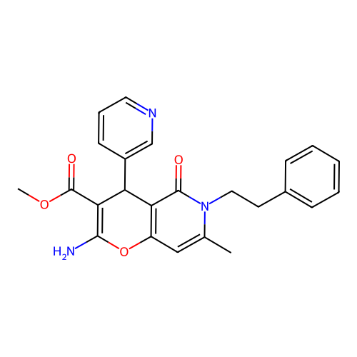 2-amino-7-methyl-5-oxo-6-(2-phenylethyl)-4-(3-pyridinyl)-4H-pyrano[3,2-c]pyridine-3-carboxylic acid methyl ester structure