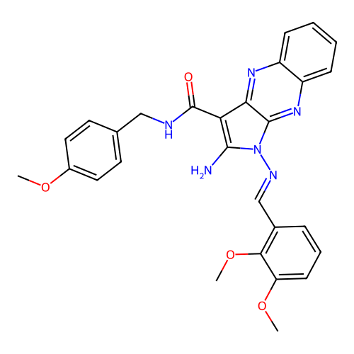 (E)-2-amino-1-((2,3-dimethoxybenzylidene)amino)-N-(4-methoxybenzyl)-1H-pyrrolo[2,3-b]quinoxaline-3-carboxamide structure