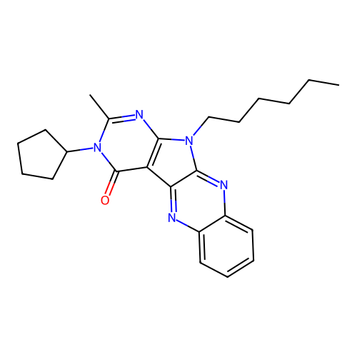 3-cyclopentyl-11-hexyl-2-methyl-3H-pyrimido[5',4':4,5]pyrrolo[2,3-b]quinoxalin-4(11H)-one structure
