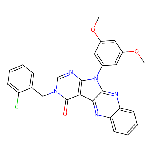 3-(2-chlorobenzyl)-11-(3,5-dimethoxyphenyl)-3H-pyrimido[5',4':4,5]pyrrolo[2,3-b]quinoxalin-4(11H)-one structure