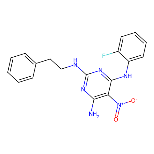 {6-Amino-5-nitro-2-[(2-phenylethyl)amino]pyrimidin-4-yl}(2-fluorophenyl)amine structure