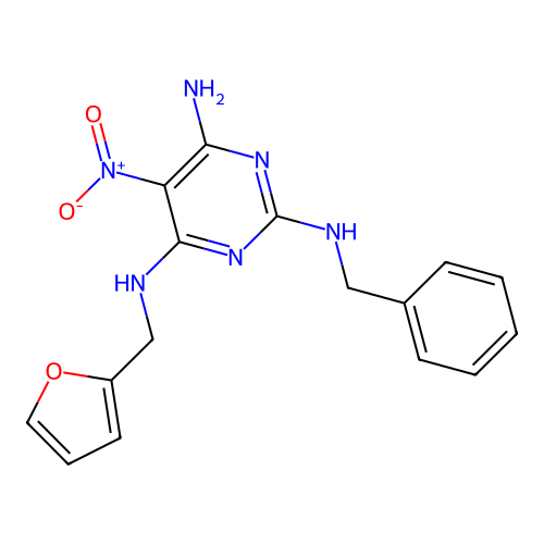 {6-Amino-5-nitro-2-[benzylamino]pyrimidin-4-yl}(2-furylmethyl)amine structure