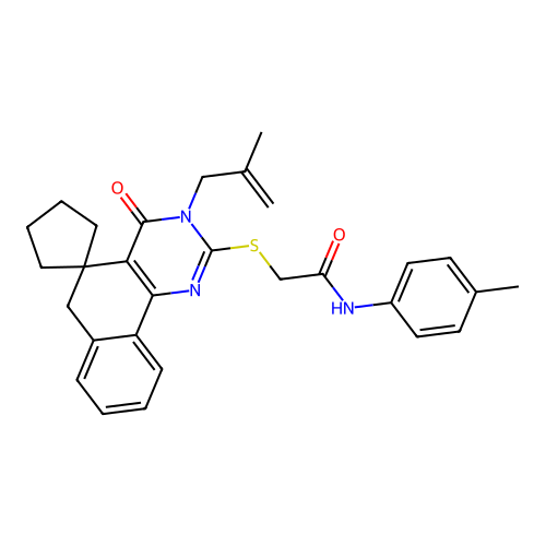 2-((3-(2-methylallyl)-4-oxo-4,6-dihydro-3H-spiro[benzo[h]quinazoline-5,1'-cyclopentan]-2-yl)thio)-N-(p-tolyl)acetamide structure