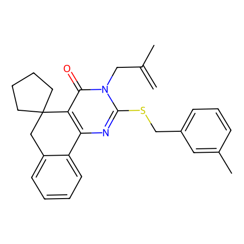 3-(2-methylallyl)-2-((3-methylbenzyl)thio)-3H-spiro[benzo[h]quinazoline-5,1'-cyclopentan]-4(6H)-one structure
