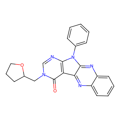 11-phenyl-3-((tetrahydrofuran-2-yl)methyl)-3H-pyrimido[5',4':4,5]pyrrolo[2,3-b]quinoxalin-4(11H)-one structure