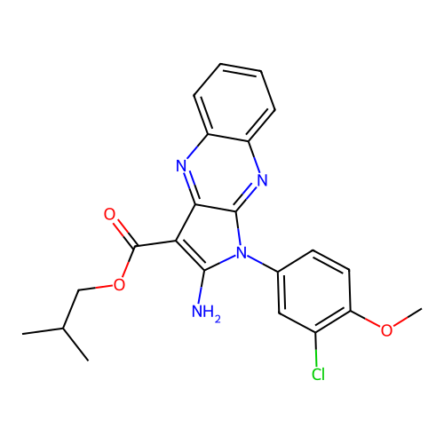 2-methylpropyl 2-amino-1-(3-chloro-4-methoxyphenyl)pyrrolo[3,2-b]quinoxaline-3-carboxylate structure