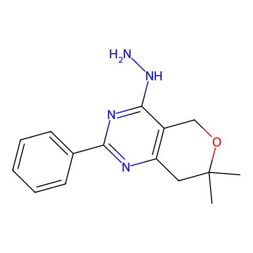 4-hydrazinyl-7,7-dimethyl-2-phenyl-7,8-dihydro-5H-pyrano[4,3-d]pyrimidine structure