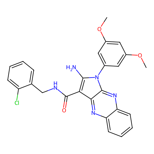 2-amino-N-(2-chlorobenzyl)-1-(3,5-dimethoxyphenyl)-1H-pyrrolo[2,3-b]quinoxaline-3-carboxamide structure