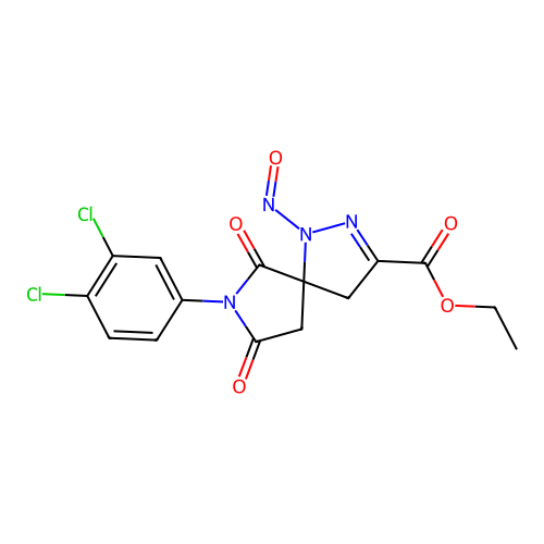 ethyl 7-(3,4-dichlorophenyl)-1-nitroso-6,8-dioxo-1,2,7-triazaspiro[4.4]non-2-ene-3-carboxylate structure