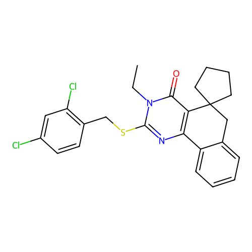 2-((2,4-dichlorobenzyl)thio)-3-ethyl-3H-spiro[benzo[h]quinazoline-5,1'-cyclopentan]-4(6H)-one structure