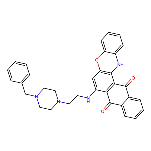 7-((2-(4-benzylpiperazin-1-yl)ethyl)amino)-8H-naphtho[2,3-a]phenoxazine-8,13(14H)-dione structure
