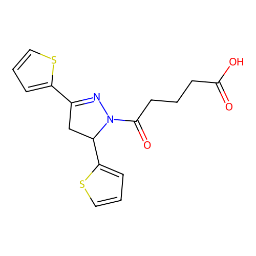 5-(3,5-di(thiophen-2-yl)-4,5-dihydro-1H-pyrazol-1-yl)-5-oxopentanoic acid structure