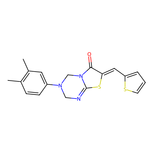 (7Z)-3-(3,4-dimethylphenyl)-7-(thiophen-2-ylmethylidene)-2,4-dihydro-[1,3]thiazolo[3,2-a][1,3,5]triazin-6-one structure