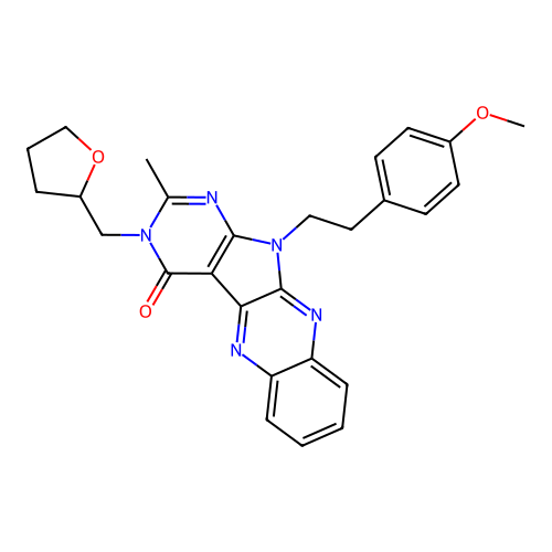 11-(4-methoxyphenethyl)-2-methyl-3-((tetrahydrofuran-2-yl)methyl)-3H-pyrimido[5',4':4,5]pyrrolo[2,3-b]quinoxalin-4(11H)-one structure