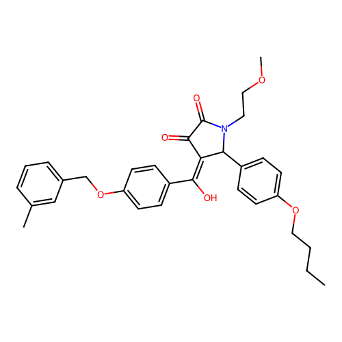 (4E)-5-(4-butoxyphenyl)-4-(hydroxy{4-[(3-methylbenzyl)oxy]phenyl}methylidene)-1-(2-methoxyethyl)pyrrolidine-2,3-dione structure