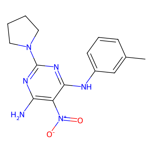 (6-Amino-5-nitro-2-pyrrolidinylpyrimidin-4-yl)(3-methylphenyl)amine structure