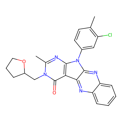 11-(3-chloro-4-methylphenyl)-2-methyl-3-((tetrahydrofuran-2-yl)methyl)-3H-pyrimido[5',4':4,5]pyrrolo[2,3-b]quinoxalin-4(11H)-one structure