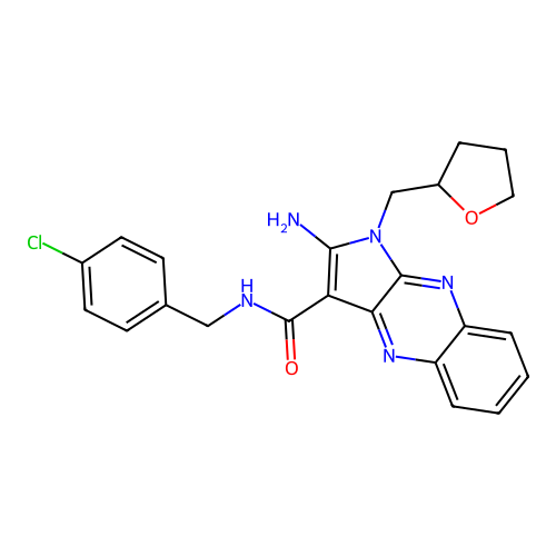 2-amino-N-(4-chlorobenzyl)-1-((tetrahydrofuran-2-yl)methyl)-1H-pyrrolo[2,3-b]quinoxaline-3-carboxamide structure