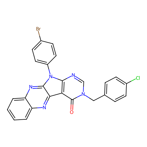 11-(4-bromophenyl)-3-(4-chlorobenzyl)-3H-pyrimido[5',4':4,5]pyrrolo[2,3-b]quinoxalin-4(11H)-one structure