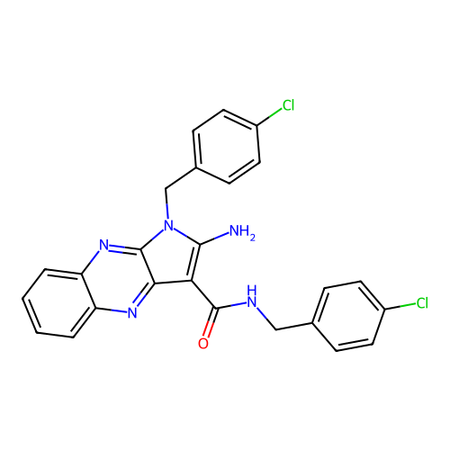 2-amino-N,1-bis(4-chlorobenzyl)-1H-pyrrolo[2,3-b]quinoxaline-3-carboxamide structure