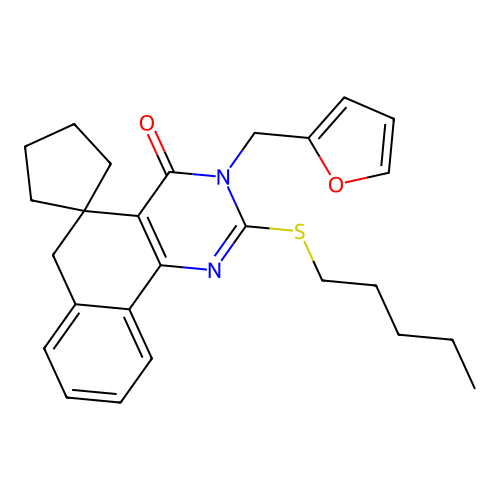 3-(furan-2-ylmethyl)-2-(pentylthio)-3H-spiro[benzo[h]quinazoline-5,1'-cyclopentan]-4(6H)-one structure