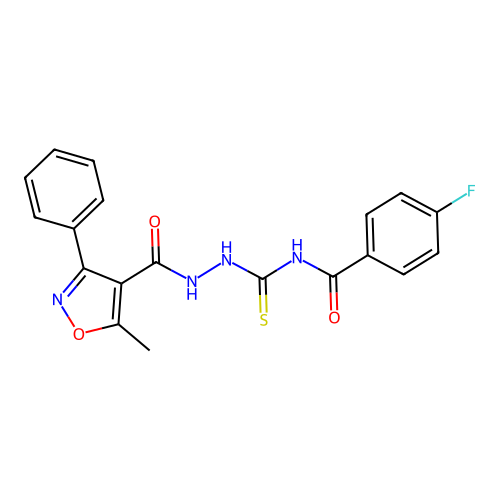4-fluoro-N-[[(5-methyl-3-phenyl-1,2-oxazole-4-carbonyl)amino]carbamothioyl]benzamide structure
