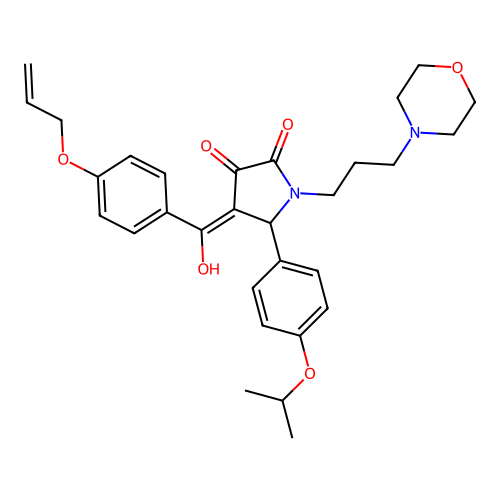 (4E)-4-[hydroxy-(4-prop-2-enoxyphenyl)methylidene]-1-(3-morpholin-4-ylpropyl)-5-(4-propan-2-yloxyphenyl)pyrrolidine-2,3-dione structure
