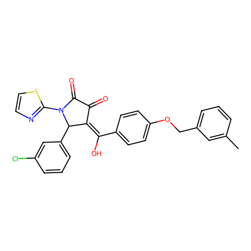(4E)-5-(3-chlorophenyl)-4-(hydroxy{4-[(3-methylbenzyl)oxy]phenyl}methylidene)-1-(1,3-thiazol-2-yl)pyrrolidine-2,3-dione structure